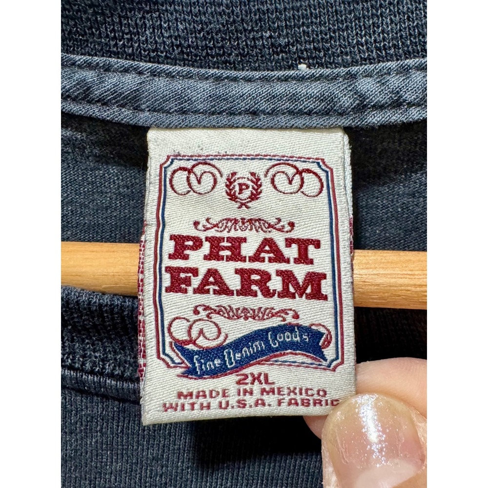 Phat Farm Mens Long Sleeve Graphic T-Shirt Faded Black Distressed Vintage 2XL - Picture 4 of 6